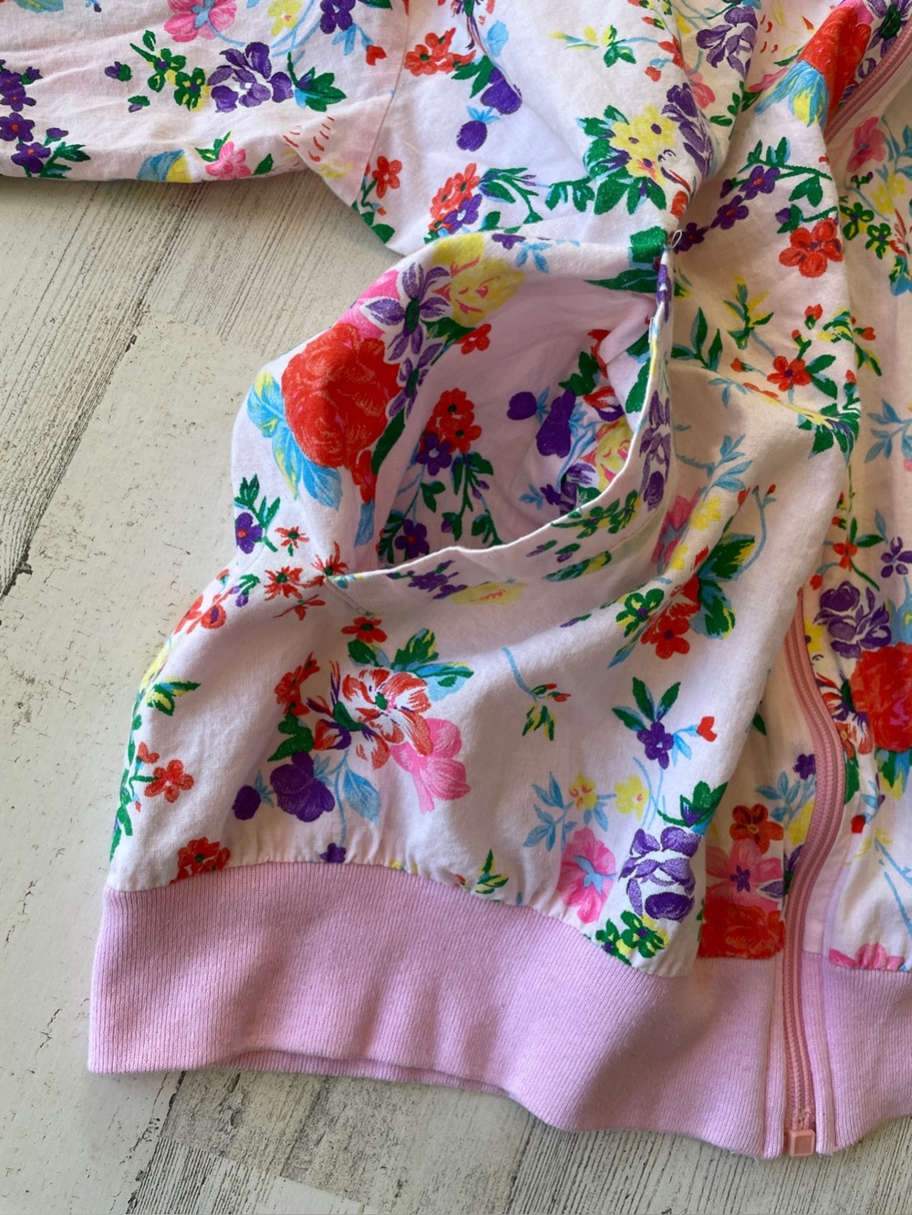 Vintage Floral Pink Zip-Front Thin Cotton Bomber Jacket SZ L - Picture 6 of 9